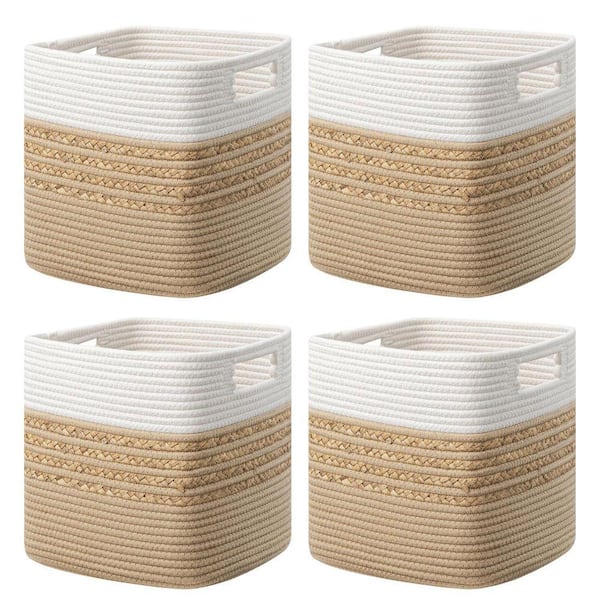 Brown 13 in. x 13 in. Cotton Decorative Basket (Set of 3) with