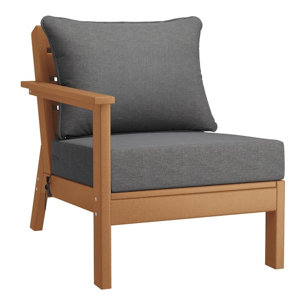 Westin Outdoor Birchwood Outdoor Patio Deep Seating Left Facing Arm HDPE Lounge Chair in Teak with Grey Cushions