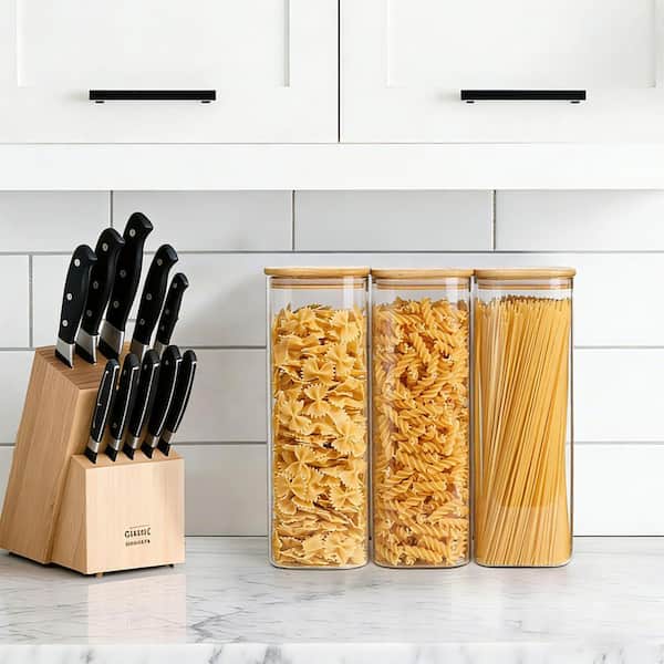 2-Pack 2.2 qt. Glass Storage Containers with Bamboo Lids for Spaghetti, Pasta, Kitchen Pantry Storage Containers