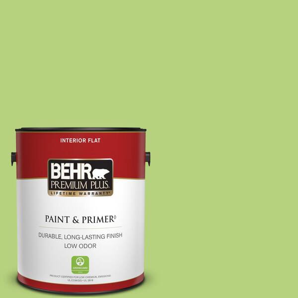 BEHR PREMIUM PLUS 1 gal. #420B-4 Tart Apple Flat Low Odor Interior Paint & Primer
