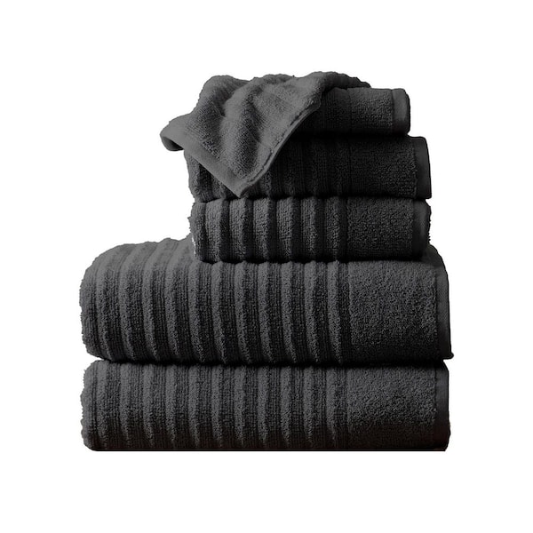 Midnight Grey Premium Cotton Ribbed Textured 6 Piece Towel Set