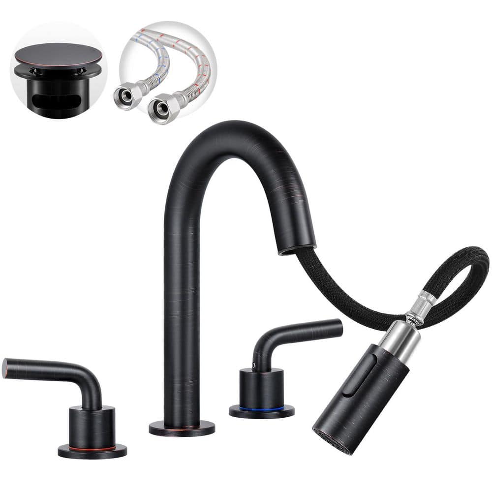 2 Handles 8 in. Widespread Bathroom Faucet 3-Hole Bathroom Sink Faucet With Pop-up Drain in Oil Rubbed Bronze price history on PriceWatchPro