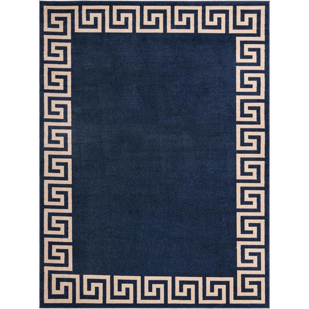Navy Blue Geometric 6' x 9' Handmade Synthetic Area Rug