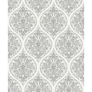 Emporium Collection Cream and Silver Ogee Embossed Metallic Finish Non-woven Wallpaper Roll