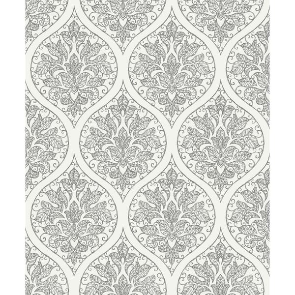 Unbranded Emporium Collection Cream and Silver Ogee Embossed Metallic Finish Non-woven Wallpaper Roll