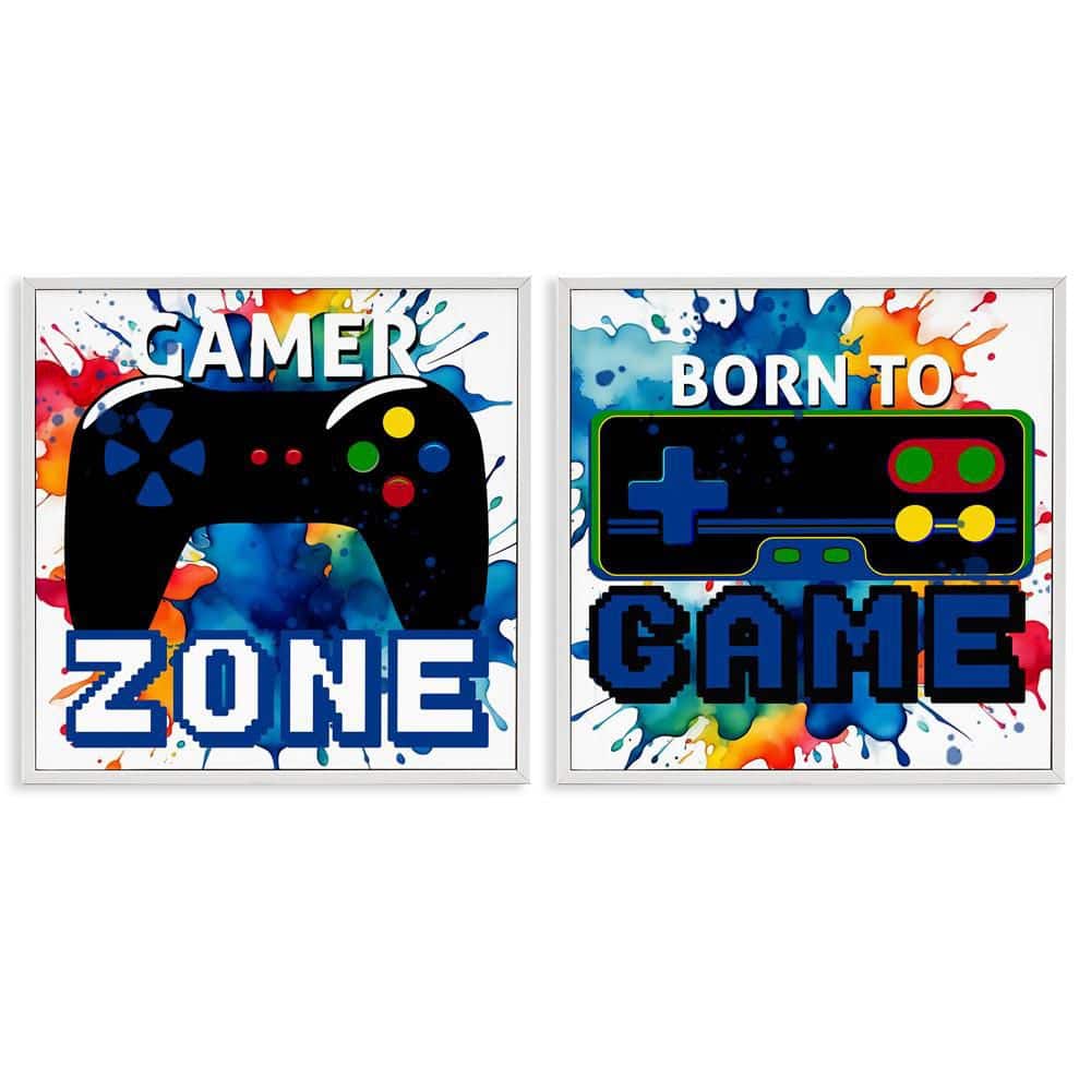 Gamer Zone on Splash by Kim Allen 2-Piece White Framed Typography Giclee Art Print 17 in. x 17 in. price history on PriceWatchPro