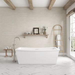 Terra 70 in. Freestanding Flatbottom Double-Slipper Soaking Bathtub in White Including Chrome Freestanding Faucet