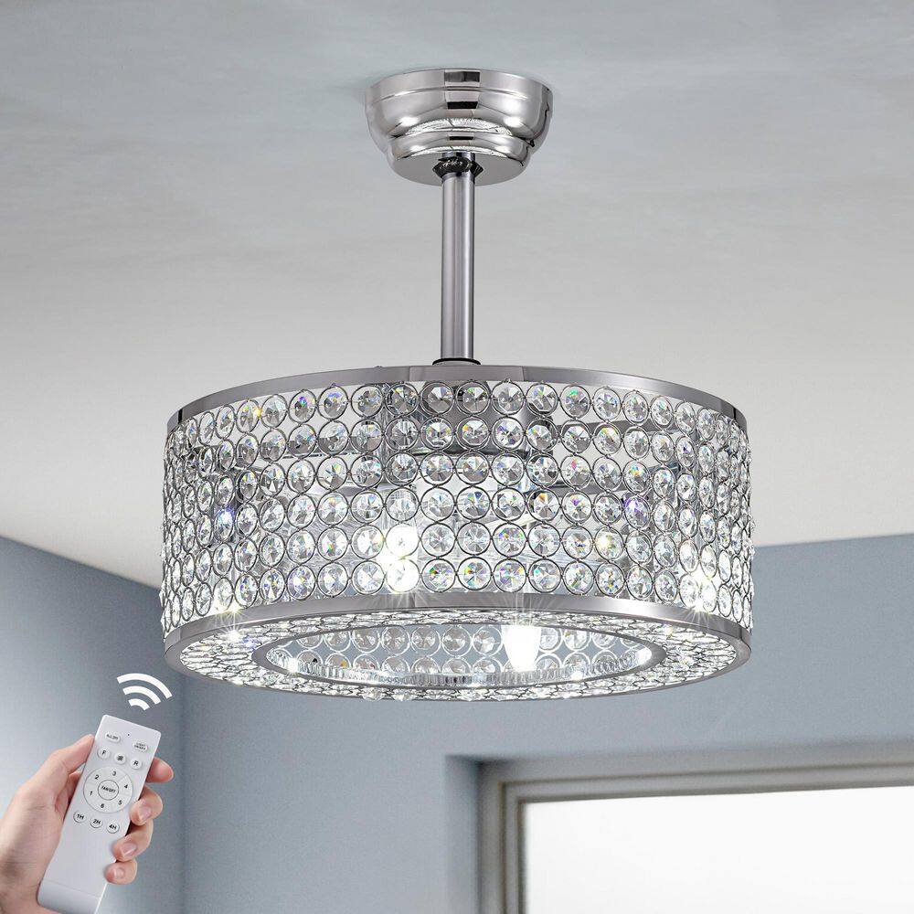 18 in. Indoor Clear Crystal Chrome Caged Ceiling Fan with Light and Remote for Bedroom Dining Room price history on PriceWatchPro