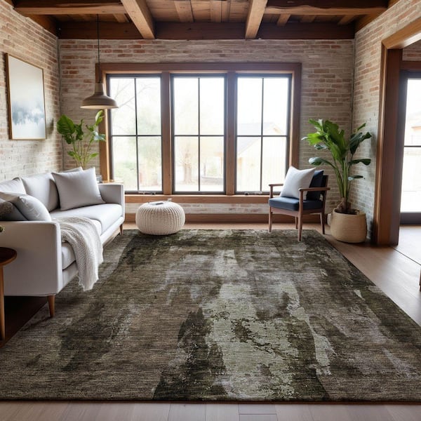 Mayfield Premium Machine Washable Abstract AMF1077 Brown 3 ft. x 5 ft. Area Rug