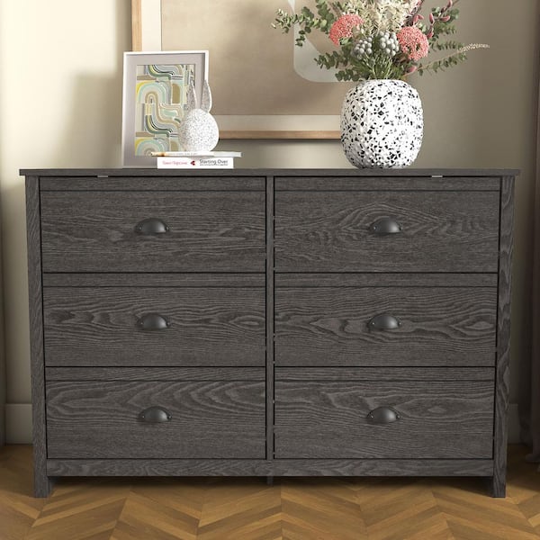 GALANO Geodarno Dark Gray Oak 6-Drawer 46.1 in. Wide Dresser (Sturdy Design with Interlocking Drawers)
