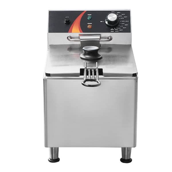 SKYSHALO Commercial Deep Fryer, 12 Qt. Silver Deep Fryer with Cool-Touch Handles 1750 W Commercial Electric Deep Fryer