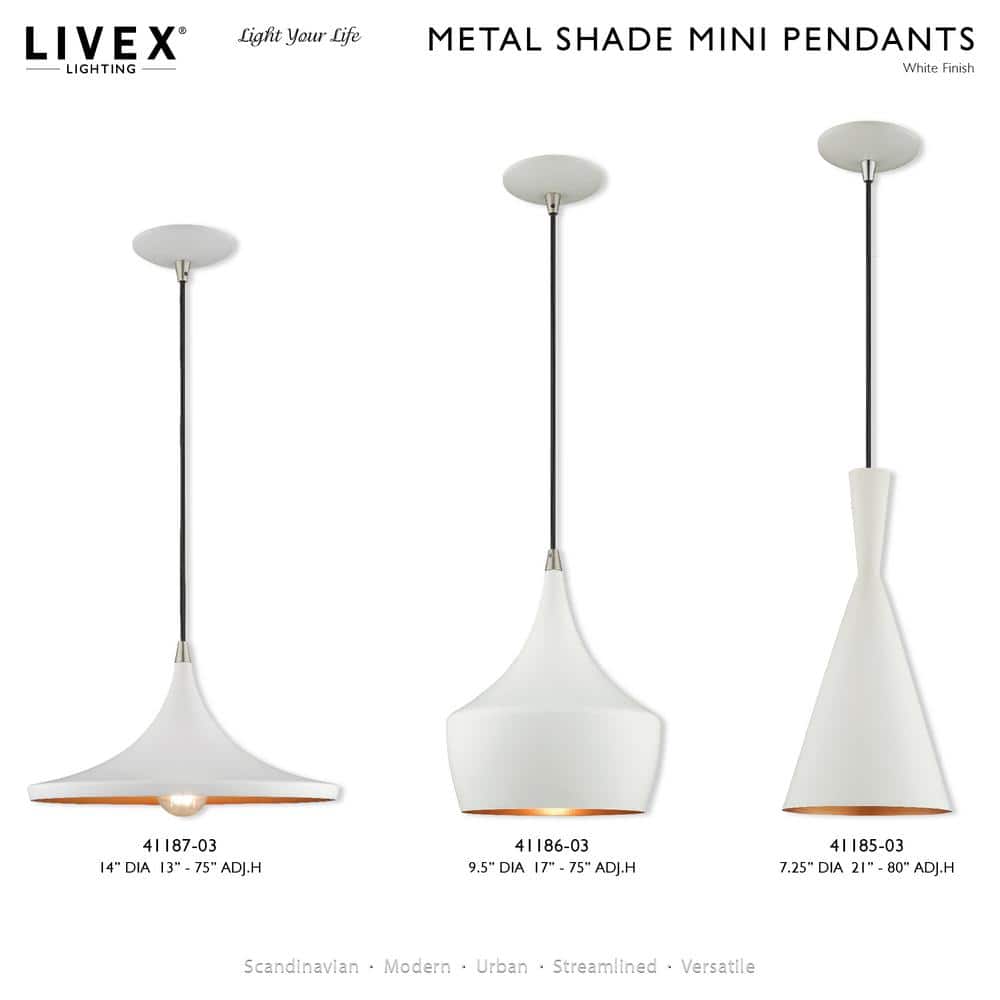 White Aluminum Mini Pendant Light with Gold Interior