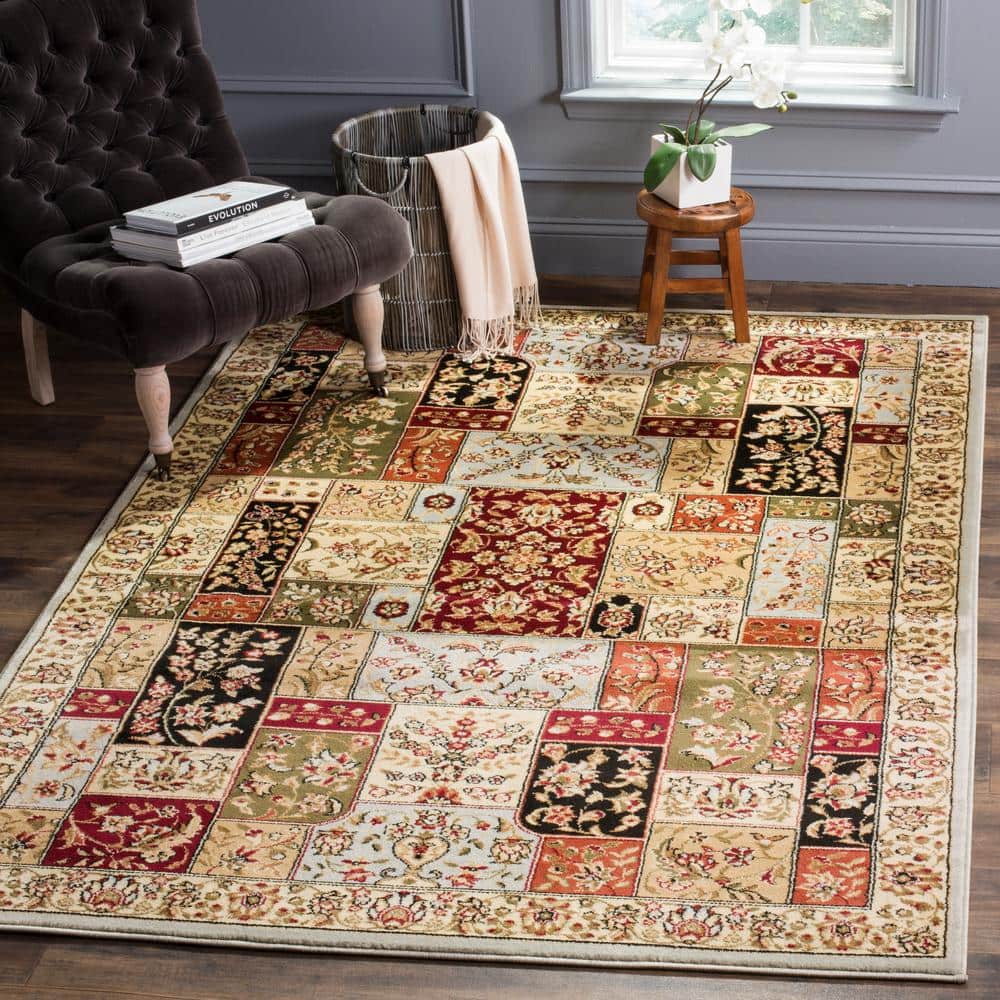 Grey and Multicolor Floral 4' x 6' Synthetic Area Rug