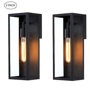 Cali 1-Light 16 in. Outdoor Wall Lantern with Matte Black Finish and Clear Glass Shade（2-pack）
