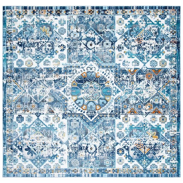 SAFAVIEH Aria 7 ft. x 7 ft. Ivory/Navy Distressed Cross Square Area Rug ...