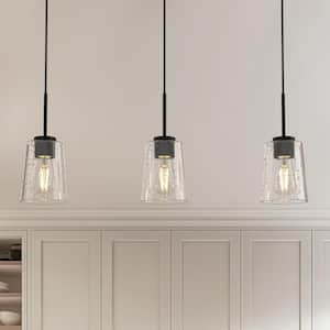 28 in. 3-Light Black Pendant Light with Glass Shade, Farmhouse Ceiling Lamp for Kitchen Island, Dining Room