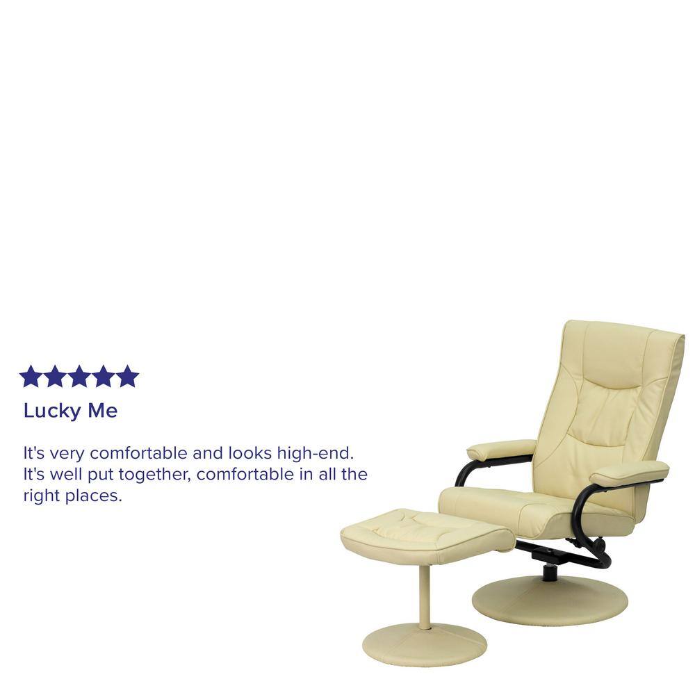 Cream Leather Swivel Recliner with Ottoman and Metal Base