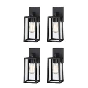 13 in. H 1-Light Matte Black Hardwired Outdoor Wall Lantern Sconce 4-Pack