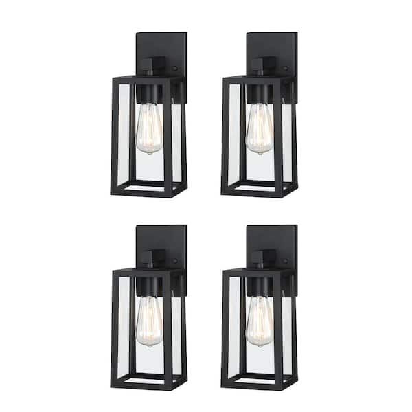 Hukoro 13 in. H 1-Light Matte Black Hardwired Outdoor Wall Lantern Sconce 4-Pack