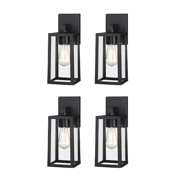 Hukoro 13.5 in. H 1-Light Matte Black Hardwired Outdoor Wall Lantern Sconce (4-Pack)