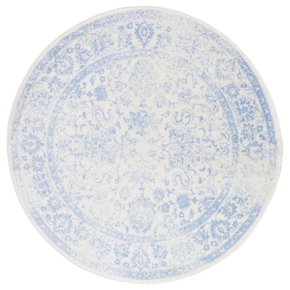 Light Blue Polypropylene 6 ft. x 6 ft. Oriental Indoor Round Area Rug