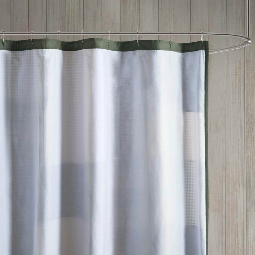 Mill Creek Green and Navy Cotton Patchwork Shower Curtain