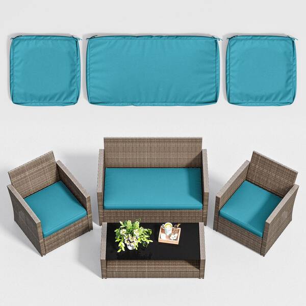 3-Piece 36 x 18 in. & 18 x 18 in. Outdoor Cushion Covers Replacement with Zipper Lake Blue