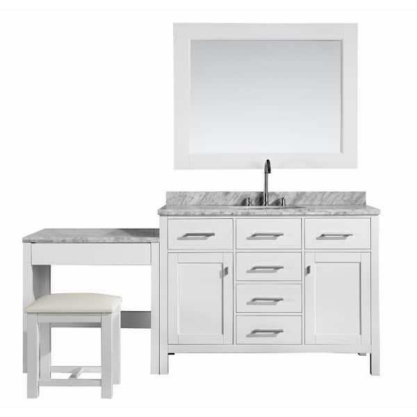 White With Marble Vanity Top, Bathroom Vanity With One Sink And Makeup Area