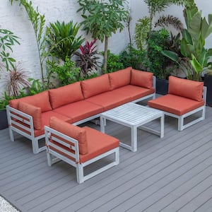 Chelsea Weathered Grey 7-Piece Conversation Set with Orange Cushions