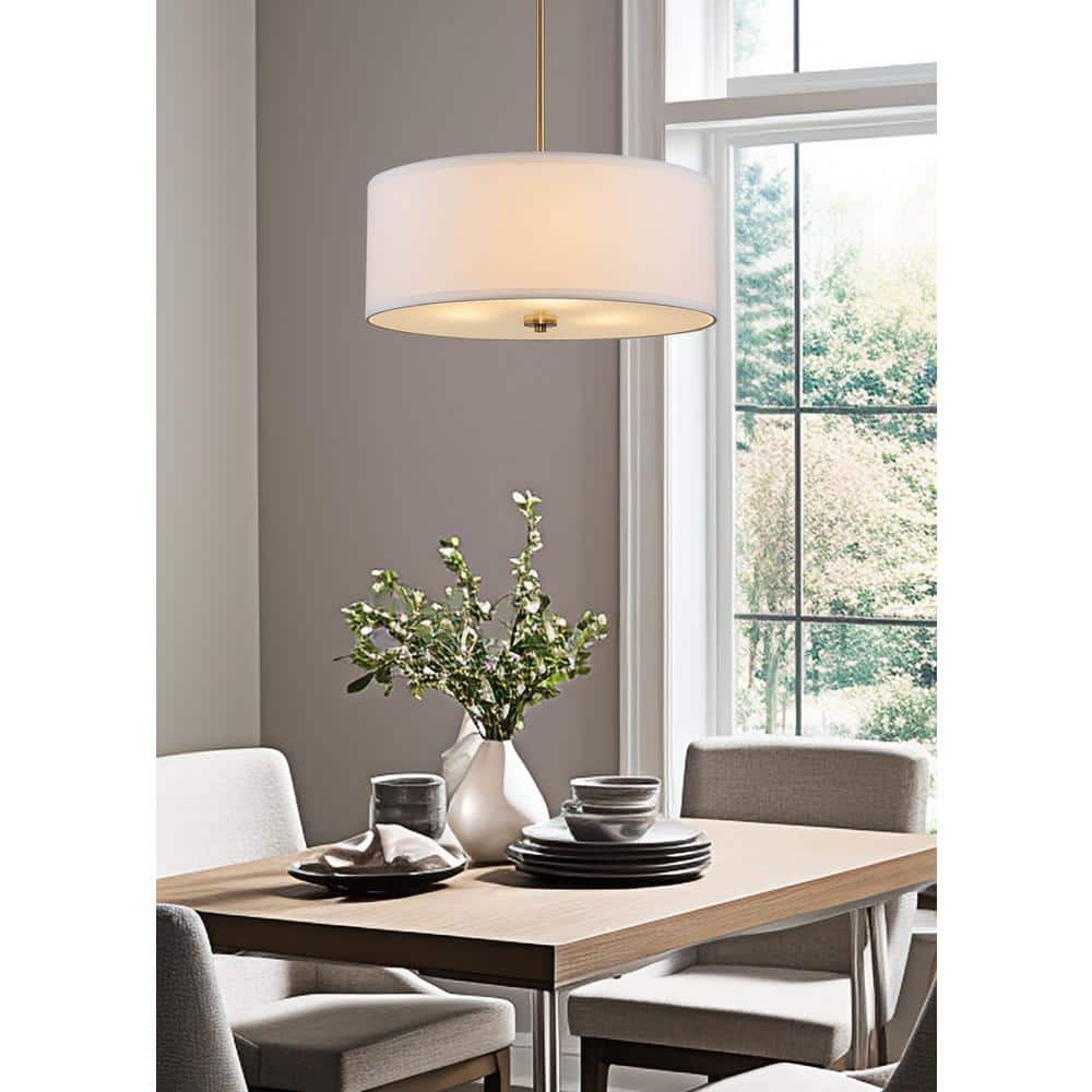 Nolan 18'' Cool Brass Drum Pendant Chandelier with White Fabric Shade
