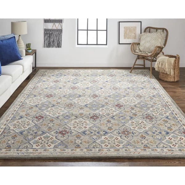 2 ft. x 8 ft. Taupe, Ivory Patchwork Area Rug