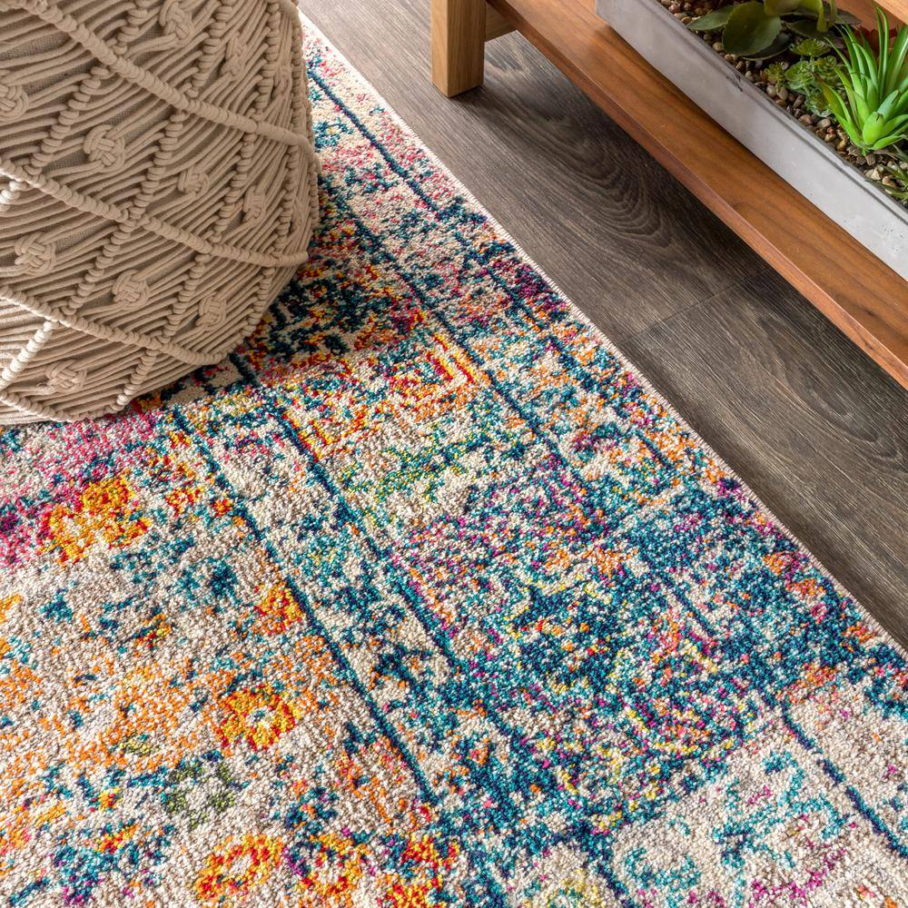 Cream and Navy Synthetic Bohemian Flair Area Rug
