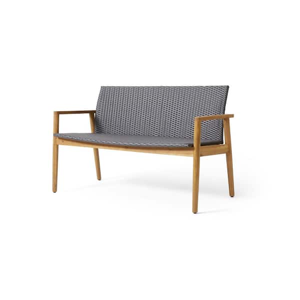 Noble House Remuda Gray and Teak Wicker and Wood Outdoor Patio Loveseat