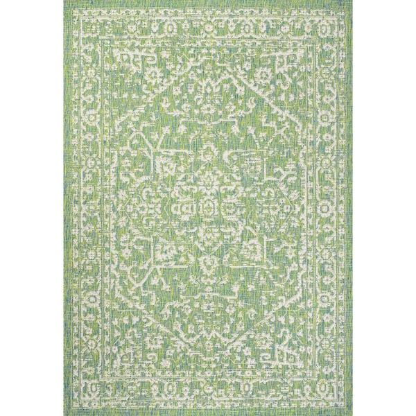 Unbranded Light Green Polypropylene 4 ft. x 6 ft. Floral Indoor Area Rug