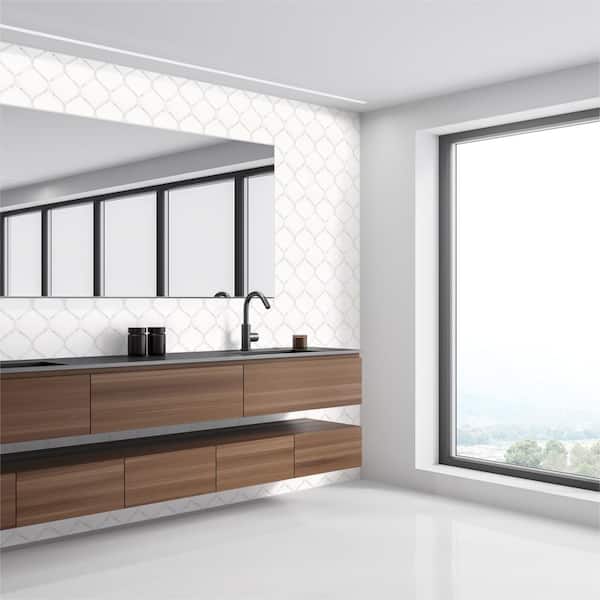 Foxtail White/Grey 9 in. x 12.5 in. Lantern Polished Thassos and Grey Marble Mosaic Wall/Floor Tile (7.813 sq. ft./Case)