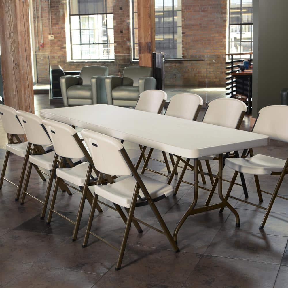 Almond 8-Foot Rectangular Folding Banquet Table with Metal Frame