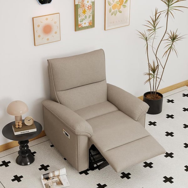 Light Brown Polyester Zero Wall Hunger Power RV Recliner with USB Ports