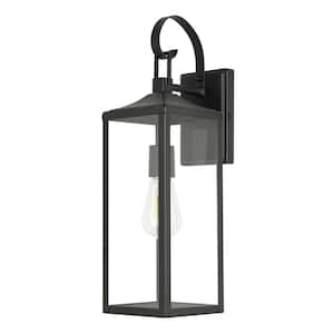 Castle 1-Light 20.5 in. Outdoor Wall Light with Matte Black Finish and Clear Glass Shade