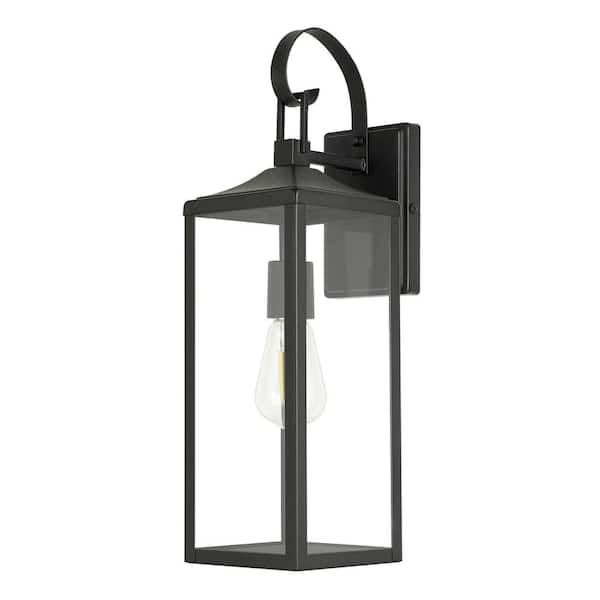 Hukoro Castle 1-Light 20.5 in. Outdoor Wall Light with Matte Black Finish and Clear Glass Shade