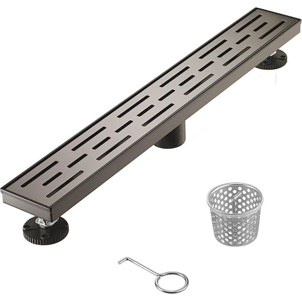 Elegante Drain Collection 24 in. Linear Stainless Steel Shower Drain with Slot Pattern, Venetian Bronze