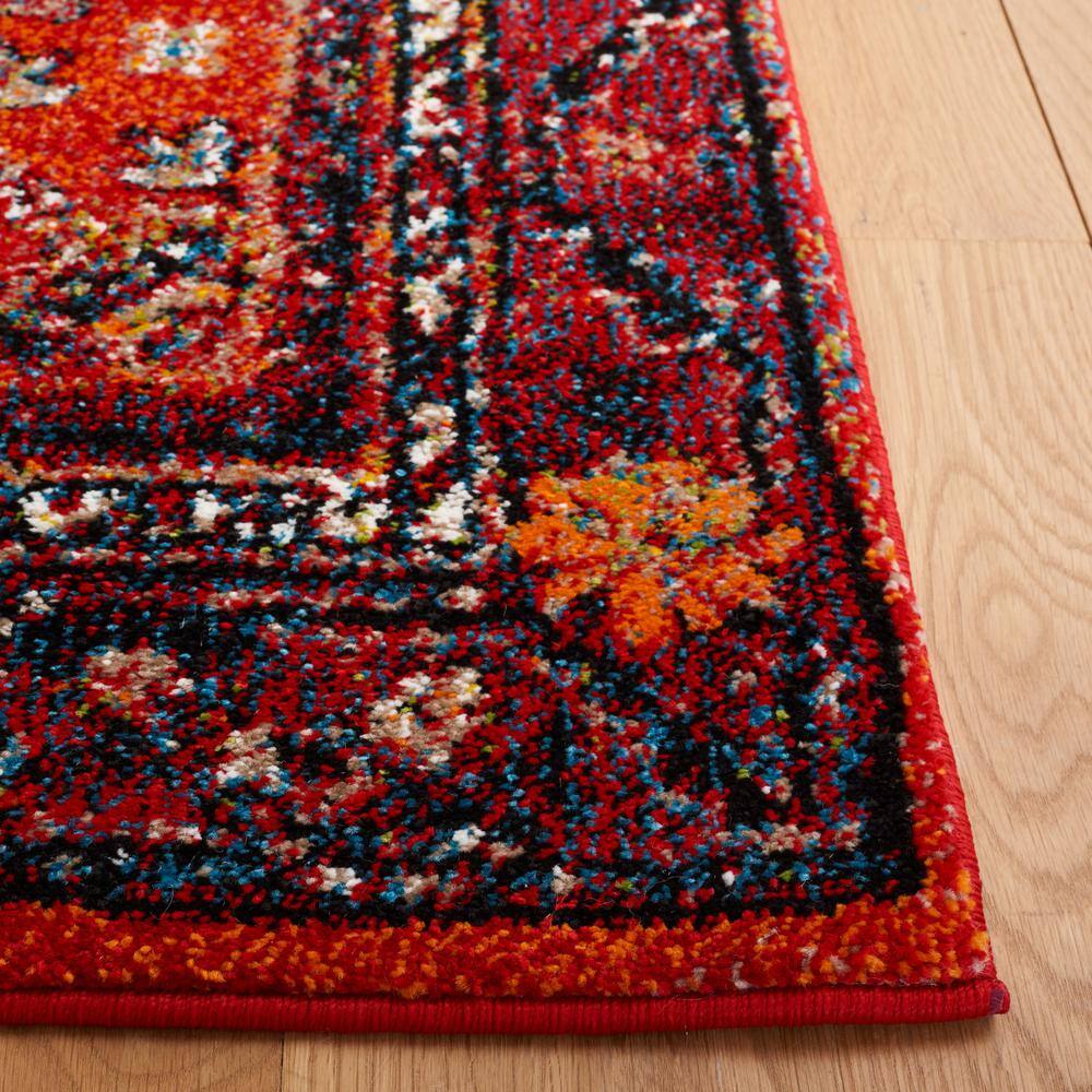 Vintage Black and Red Square Synthetic Area Rug