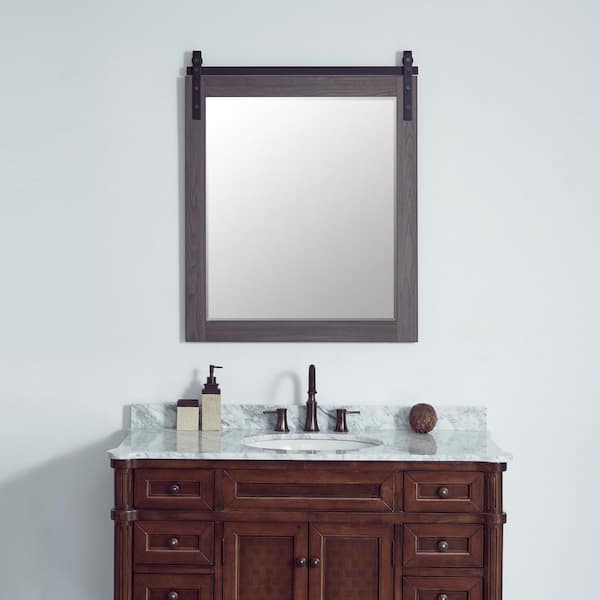 Cortes 31.5 in. W x 39.4 in. H Rectangular Framed Wall Bathroom Vanity Mirror in Oak