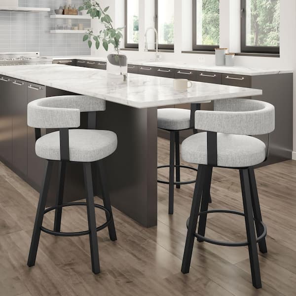 Parker 26 in. Grey White Polyester / Black Metal Swivel Counter Stool