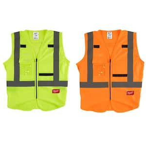 Large/X-Large Yellow and Orange Class 2 High Visibility Safety Vest with 10 Pockets (2-Pack)