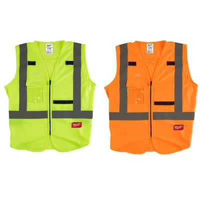 Milwaukee Large/X-Large Yellow and Orange Class 2 High Visibility Safety Vest with 10 Pockets (2-Pack)