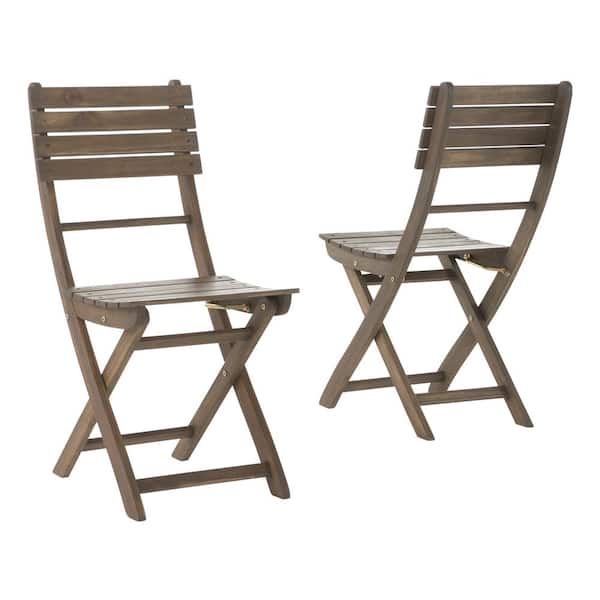 Unbranded Gray Acacia Solid Wood Outdoor Dining Chair Set of 2