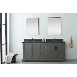 Chambery 72 in. W x 22 in. D x 34.5 in. H Double Sink Freestanding Bath Vanity in Vintage Green with Stone Top in Black