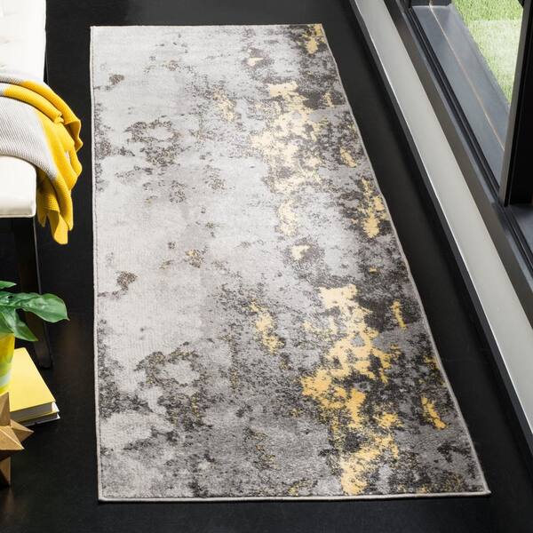 Adirondack Gray/Yellow 3 ft. x 14 ft. Abstract Runner Rug