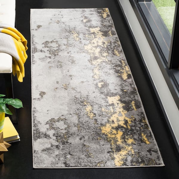 Adirondack Gray/Yellow 3 ft. x 8 ft. Abstract Runner Rug