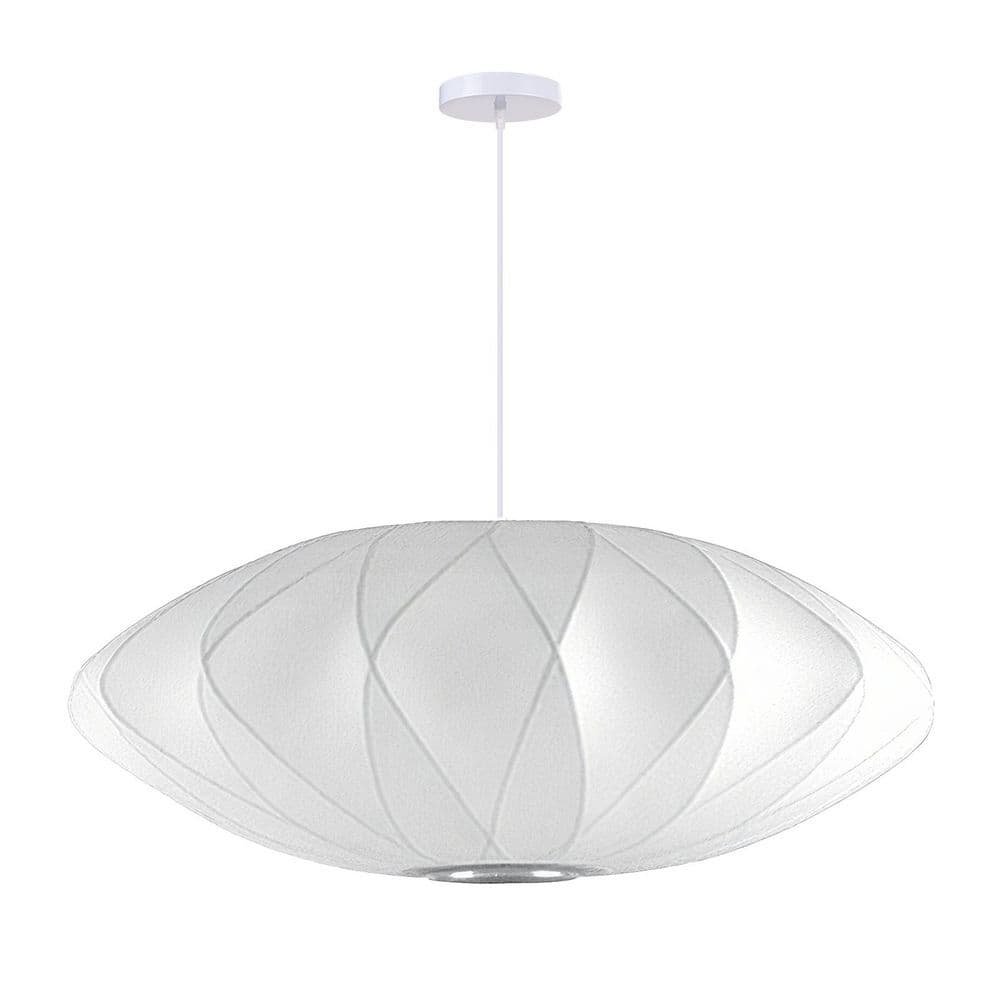 60-Watt 1 Light White Fabric Pendant Light with Geometric UFO Shape Shade, No Bulbs Included, 24 in. price history on PriceWatchPro